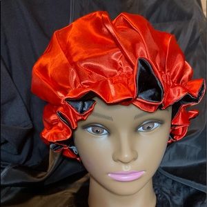 Red and black Reversible silk bonnet